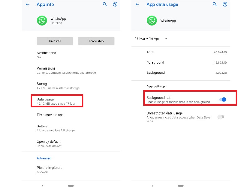 Xem lại Cài đặt dữ liệu nền