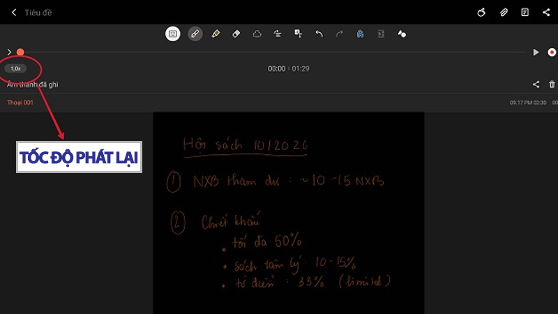 Trong tính năng Audio Bookmark, các phần ghi âm sẽ được phát lại khi bạn mở ghi chú