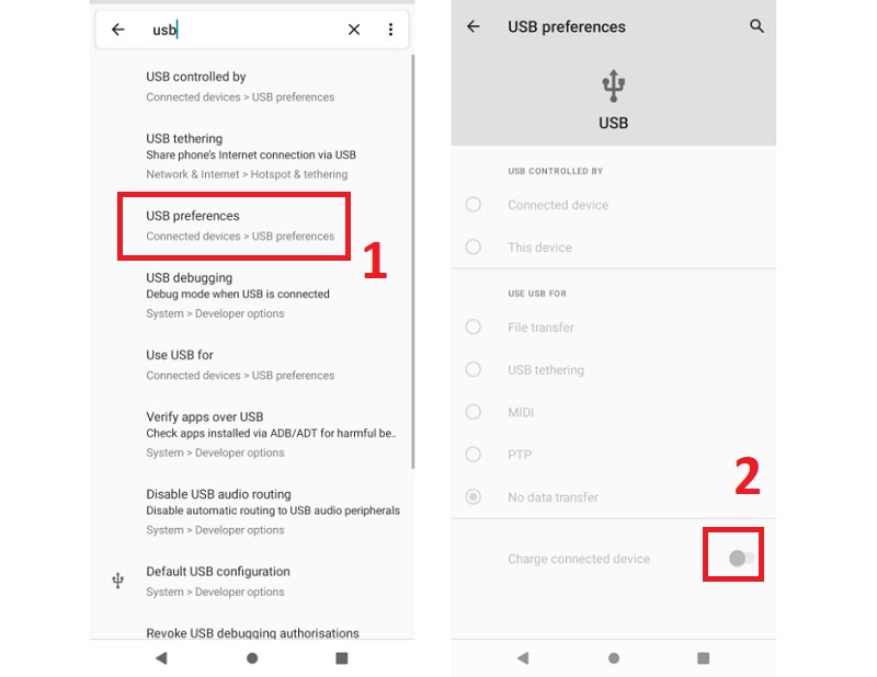 Tắt chế độ chuyển đổi thiết bị được kết nối sạc