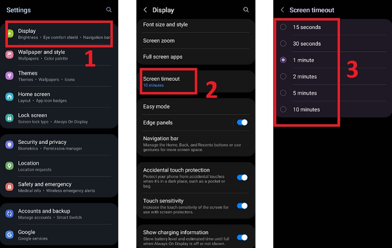 Thay đổi thời gian chờ màn hình ít hơn