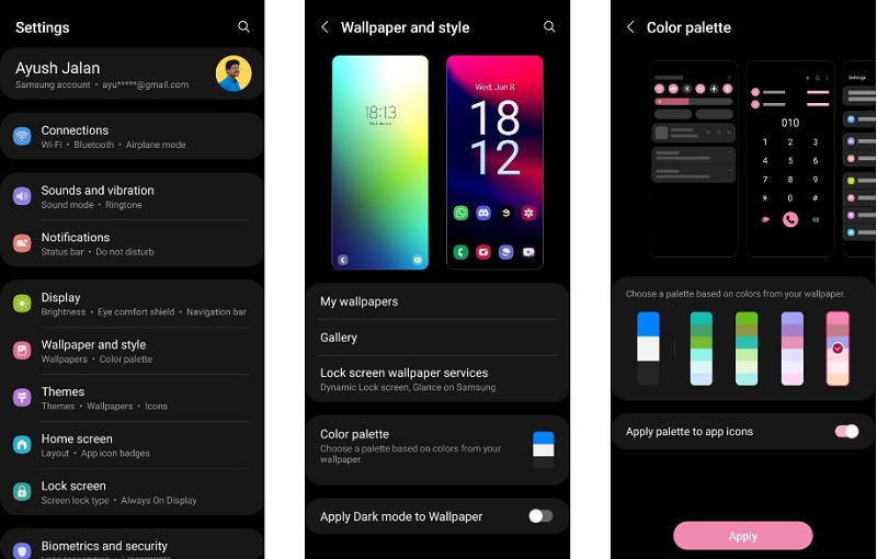 Thay đổi hình nền và bảng màu 