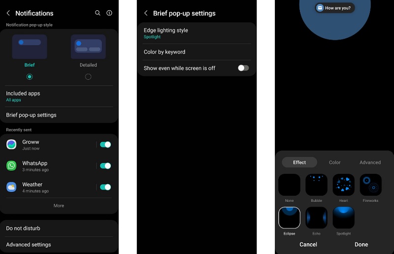 Thay đổi kiểu chiếu sáng cạnh bên điện thoại