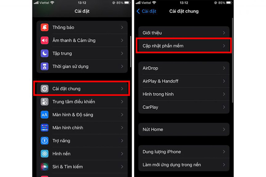 Các bước truy cập vào phần cập nhật phần mềm của iOS 15.