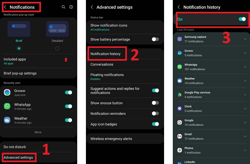 Truy cập Lịch sử thông báo trên điện thoại Samsung 