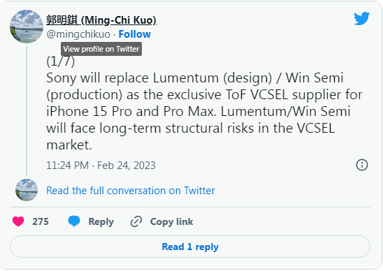 Apple thay đổi nhà cung cấp linh kiện Face ID trên iPhone 15 Pro