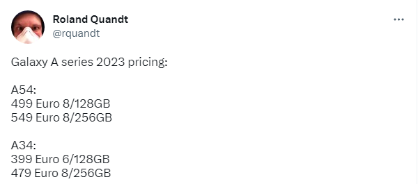 Xuất hiện bảng giá mới của Galaxy A54 và A34 ở thị trường châu Âu