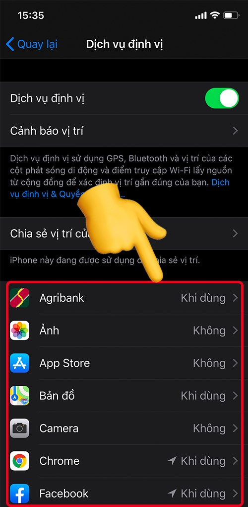 bật định vị iPhone