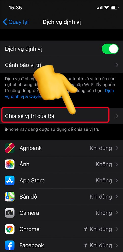 bật định vị iPhone