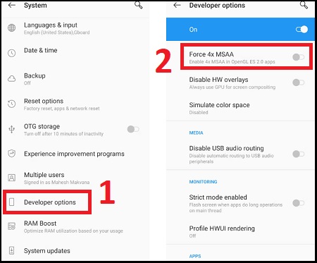 Tắt tùy chọn Force 4x