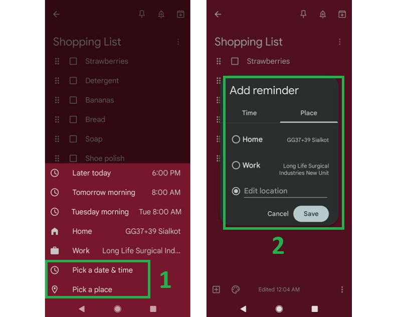 Sử dụng tính năng nhắc nhở Thời gian và Địa điểm