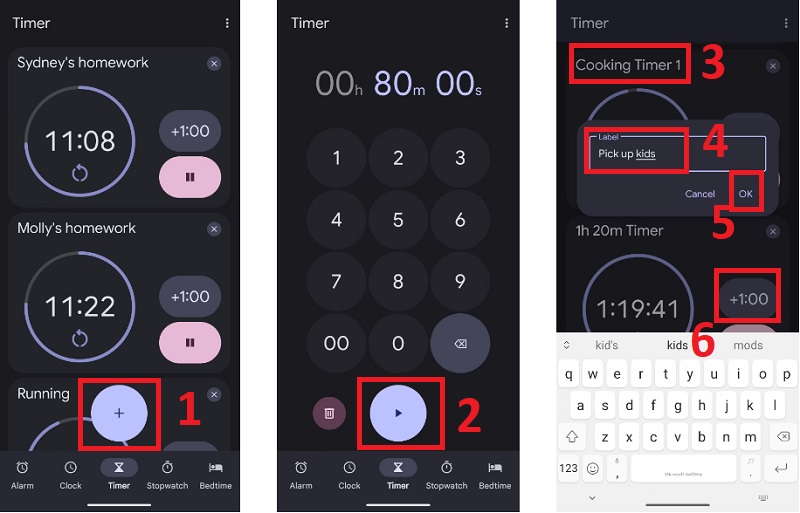 Sắp xếp các đồng hồ hẹn giờ được gắn nhãn khi nấu ăn