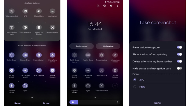 Sử dụng Bảng cài đặt nhanh