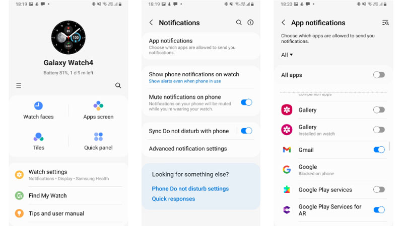 Cách bật thông báo gmail trong ứng dụng Galaxy Wearable