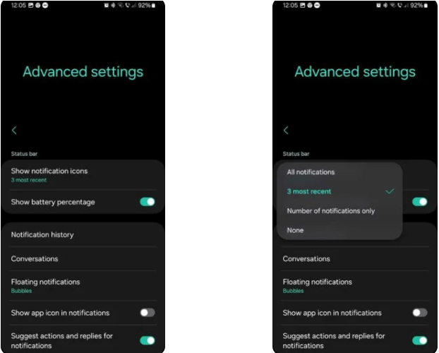 Cách thay đổi cài đặt biểu tượng thông báo trên thanh trạng thái trong One UI cực dễ dàng