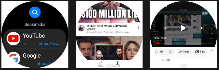 Khi bạn đã cài đặt xong Samsung Internet trên đồng hồ, bạn có thể truy cập YouTube như trên trình duyệt trên bất kỳ thiết bị nào khác