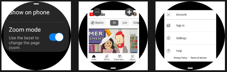 Khi khởi chạy YouTube trên đồng hồ, bạn sẽ gặp phải một vấn đề nghiêm trọng như: màn hình tròn cắt nút Đăng nhập (Sign in) của YouTube
