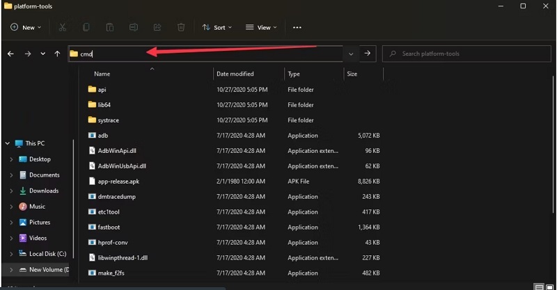 nhập cmd rồi nhấn Enter để mở thư mục trong công cụ dòng lệnh.