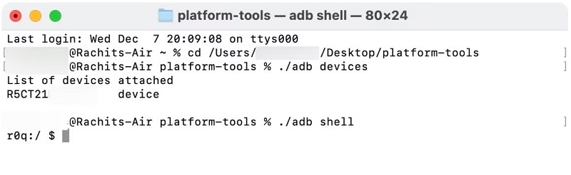 Nhập ./adb shell rồi nhấn Enter để chạy nó
