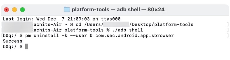 chạy lệnh pm uninstall -k --user 0 PackageName để cài đặt ứng dụng