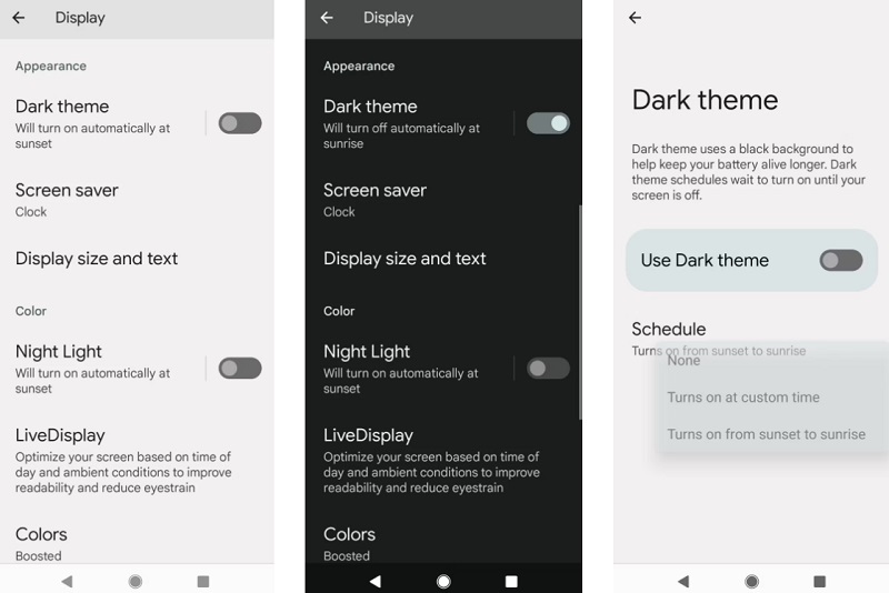 Thay đổi chế độ tối và ánh sáng 