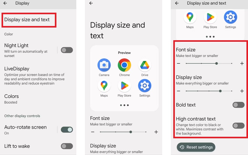 Thay đổi kích thước màn hình và font chữ