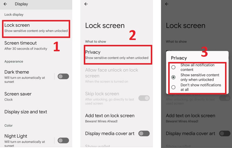 Thay đổi quyền riêng tư trên màn hình khóa
