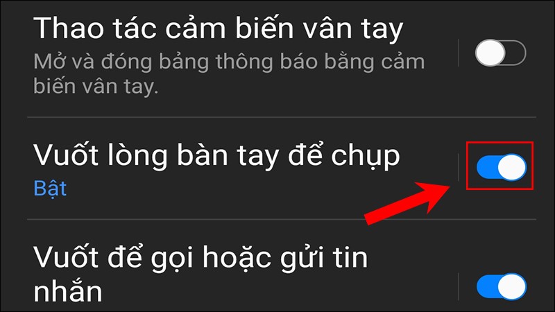 Vuốt cạnh bàn tay lên màn hình