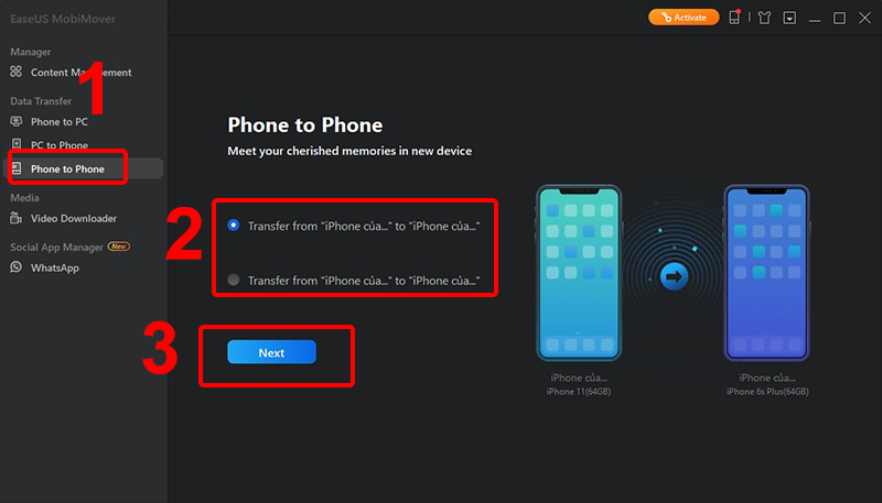 Chuyển dữ liệu từ iPhone sang iPhone bằng Easeus MobiMover