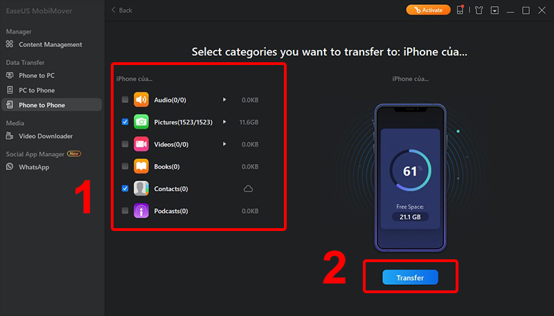 Chuyển dữ liệu từ iPhone sang iPhone bằng Easeus MobiMover