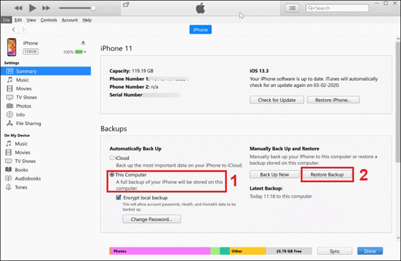 chuyển dữ liệu từ iPhone sang iPhone bằng iTunes