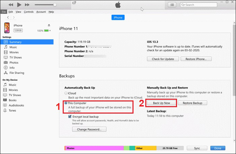 chuyển dữ liệu từ iPhone sang iPhone bằng iTunes