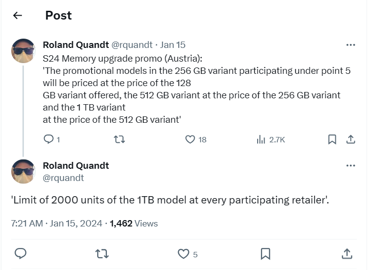 Rò rỉ thông tin đặt hàng trước dòng Galaxy S24 trước sự kiện Unpacked 2024