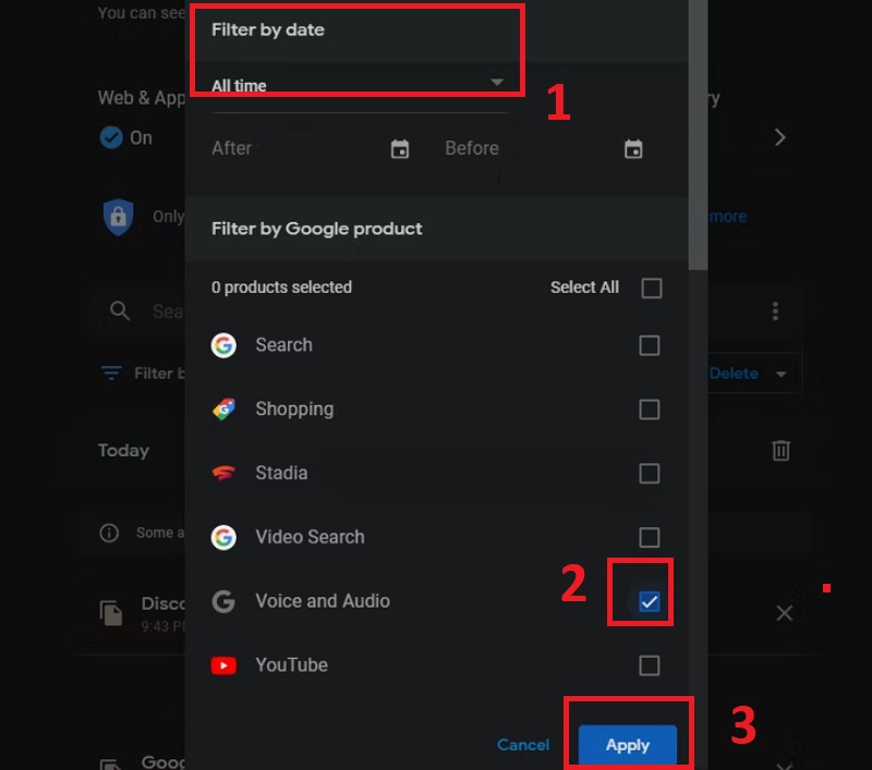 Chọn bộ lọc để hiển thị các bản ghi âm 