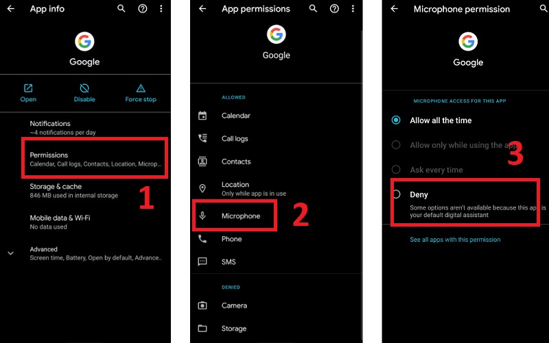 Tắt quyền truy cập micrô cho ứng dụng Google