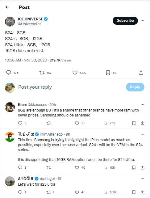 Dòng Galaxy S24 có thể sẽ không được nâng cấp RAM như mong đợi