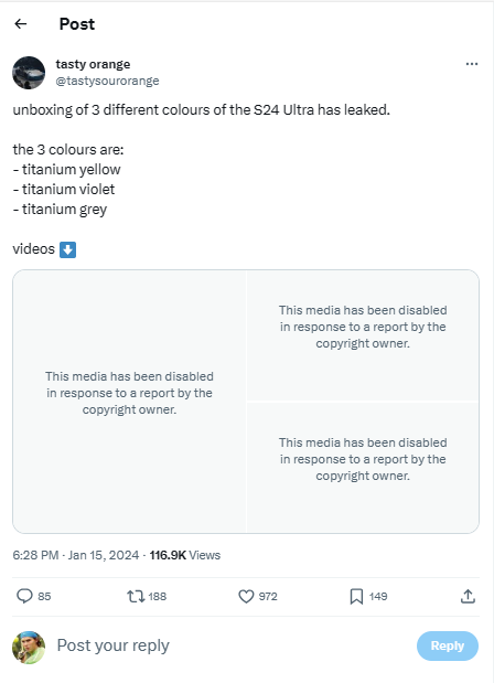 Hé lộ video mở hộp sớm Galaxy S24 Ultra với 3 màu sắc trực tuyến
