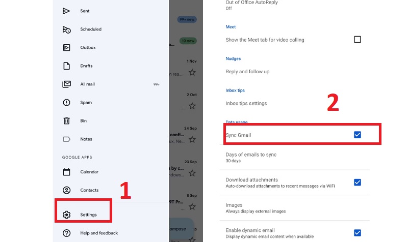 Chắc chắn đã bật tính năng Đồng bộ hóa email tự động