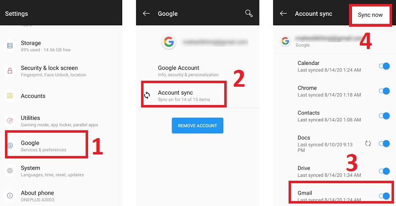 Thực hiện thủ công đồng bộ email 
