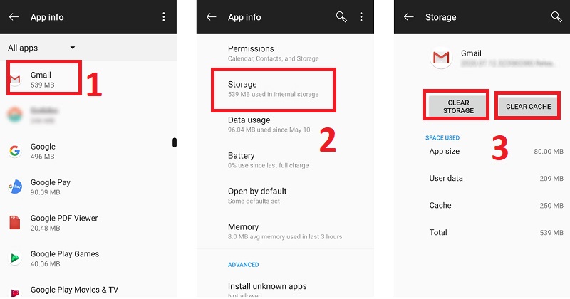 Xóa bộ nhớ cache và dữ liệu cho ứng dụng email 