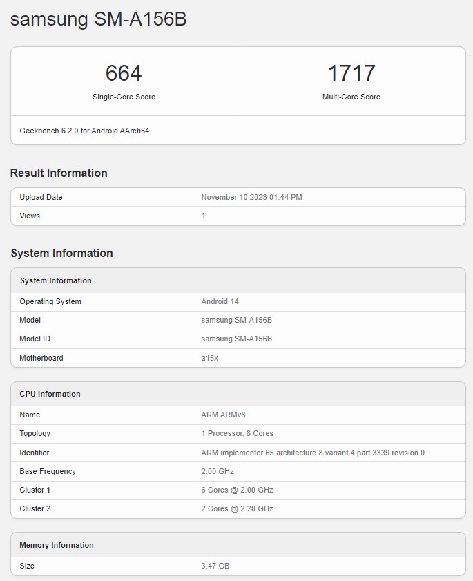 Xuất hiện điểm chuẩn của Galaxy A15 5G, tiết lộ điện thoại sẽ sử dụng chip MediaTek
