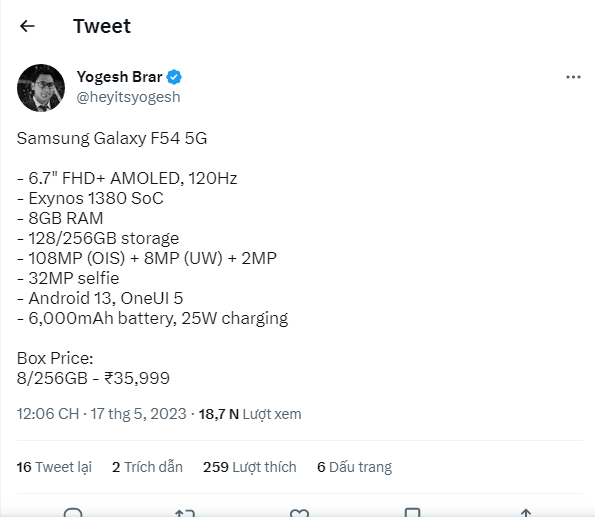 Galaxy F54 có thể là điện thoại Samsung dòng F đắt nhất từ trước đến nay