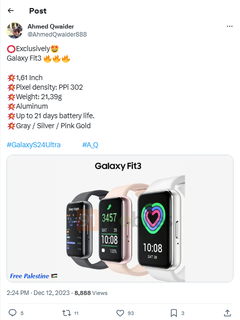 Galaxy Fit 3 tiếp tục bị rò rỉ, tiết lộ thông số kỹ thuật và thời lượng pin siêu dài lên tới 21 ngày