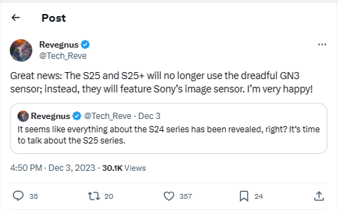 Galaxy S25 và S25+ có thể được nâng cấp về cảm biến camera