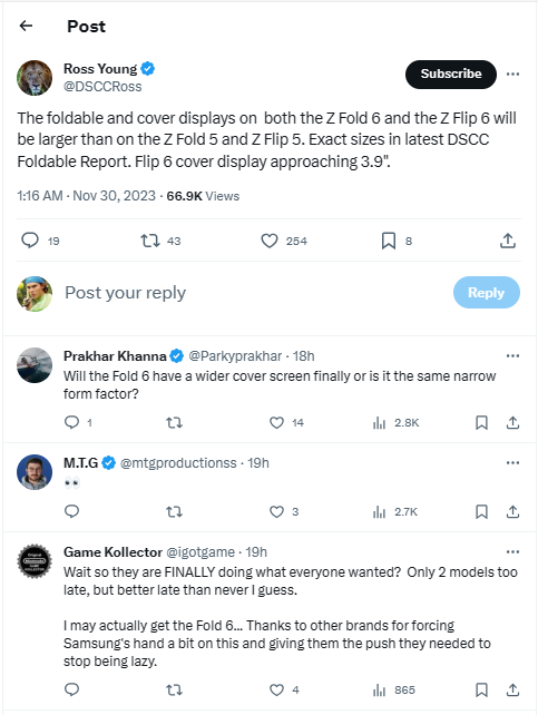 Galaxy Z Flip6 và Z Fold6 sẽ có màn hình ngoài và màn hình gập lớn hơn