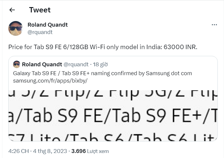 Galaxy Tab S9 FE có thể có giá gần bằng model cao cấp