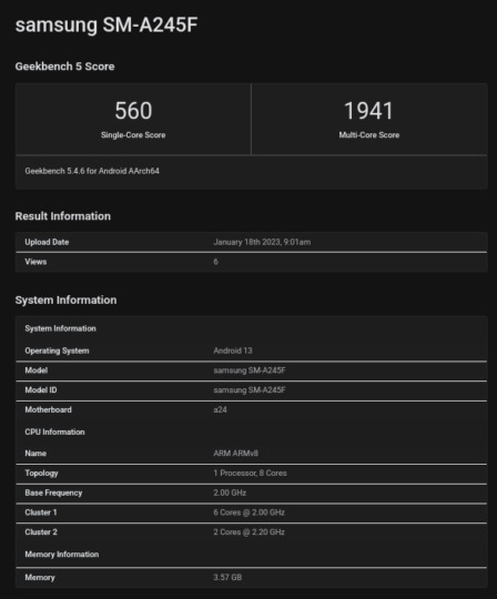 Điểm benchmark cho thấy Samsung Galaxy A24 có thể sẽ sử dụng chip MediaTek Helio G99 SoC