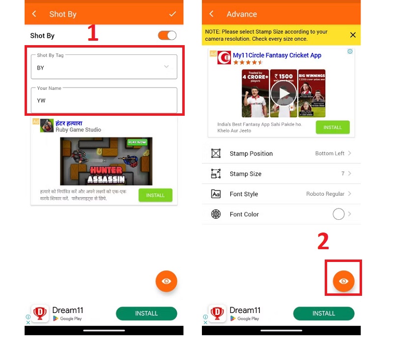 Bạn cũng có thể đưa tên của mình làm watermark bằng cách chọn vào tùy chọn Shot By, rồi thêm tên của bạn vào trường Your Name.