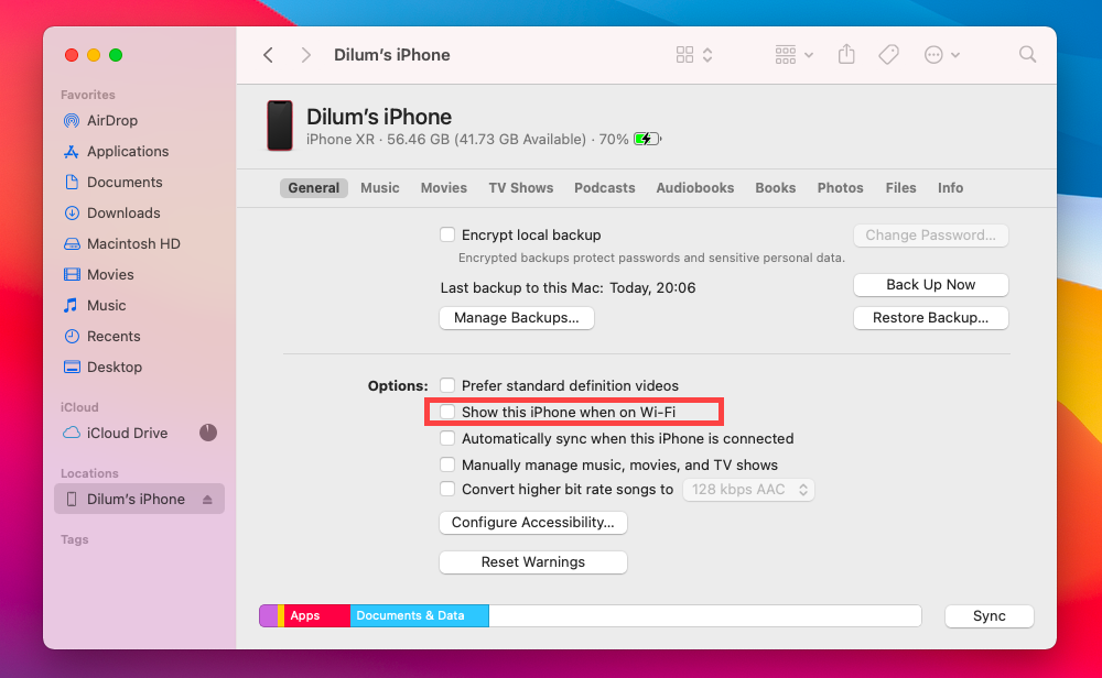 Tắt tính năng đồng bộ iPhone khỏi Finder trên Macbook
