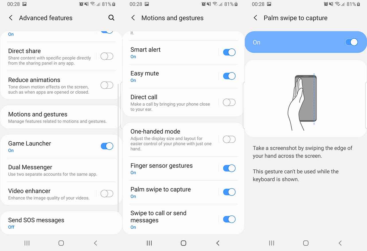 Chụp màn hình bằng cách trượt lòng bàn tay
