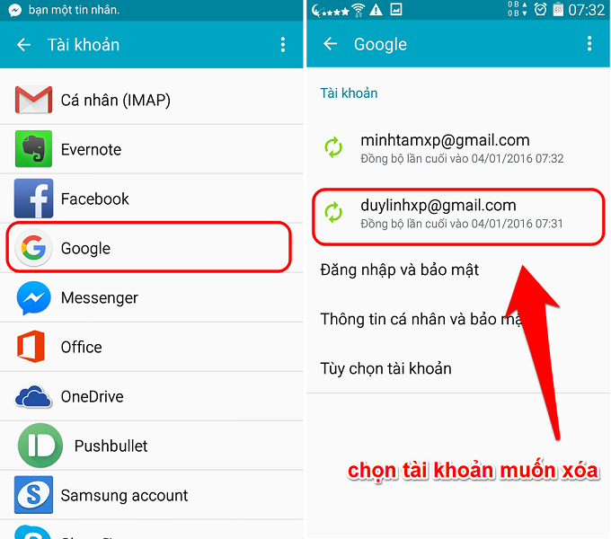 Hướng dẫn xóa tài khoản Google trên điện thoại Samsung